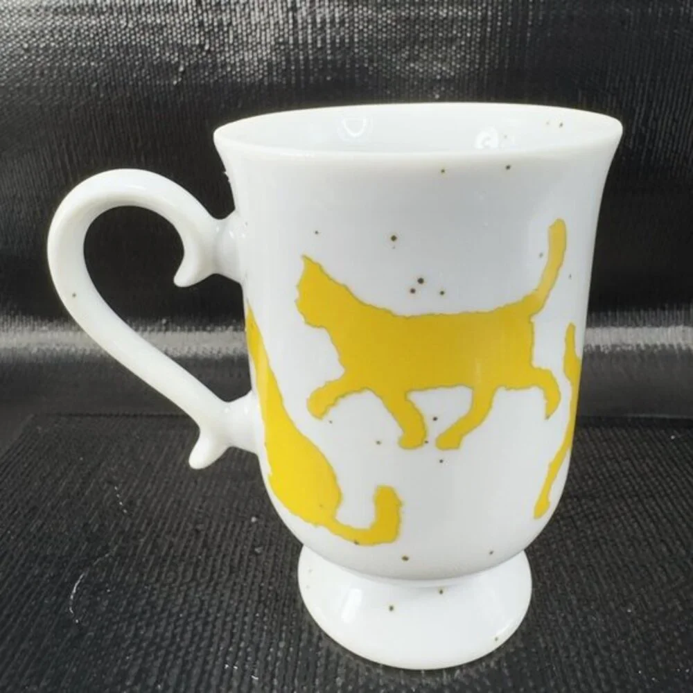Silhouette‎ Speckled Yellow Cat Footed Pedestal Coffee Mugs Cups Set 2 Ceramic